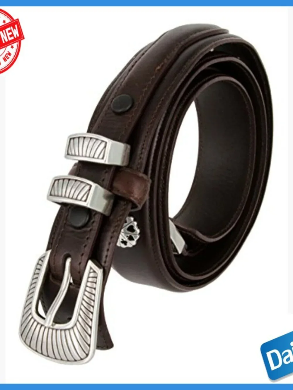 Men's Genuine Leather Western Belt with Poker Card Conchos Size 36